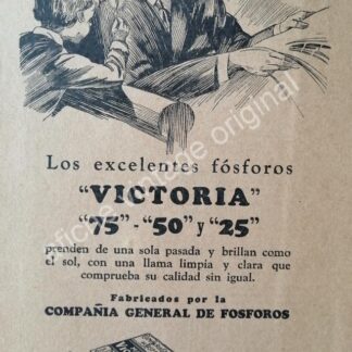 CARTEL ANTIGUO ORIGINAL DE FOSFOROS VICTORIA AÑOS 20s /10