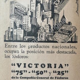CARTEL ANTIGUO ORIGINAL DE FOSFOROS VICTORIA AÑOS 20s /9