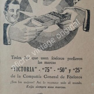 CARTEL ANTIGUO ORIGINAL DE FOSFOROS VICTORIA AÑOS 20s /7