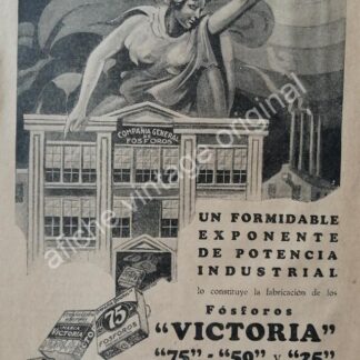CARTEL ANTIGUO ORIGINAL DE FOSFOROS VICTORIA AÑOS 20s ART NOUVEAU /10