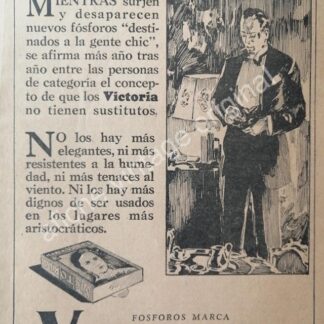 CARTEL ANTIGUO ORIGINAL DE FOSFOROS VICTORIA AÑOS 20s /1