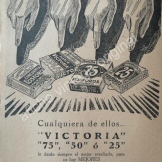 CARTEL ANTIGUO ORIGINAL DE FOSFOROS VICTORIA AÑOS 20s /8