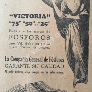 CARTEL ANTIGUO ORIGINAL DE FOSFOROS VICTORIA AÑOS 20s /3