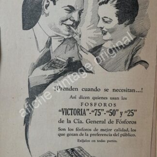 CARTEL ANTIGUO ORIGINAL DE FOSFOROS VICTORIA AÑOS 20s /6
