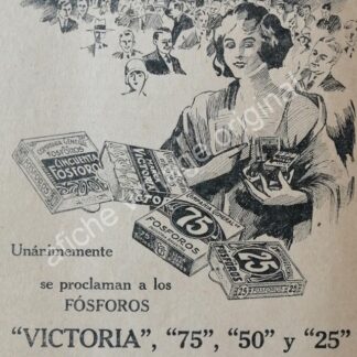 CARTEL ANTIGUO ORIGINAL DE FOSFOROS VICTORIA AÑOS 20s /5