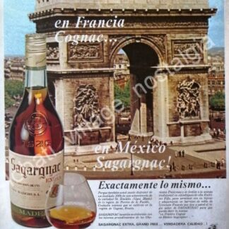 CARTEL ANTIGUO ORIGINAL DE BRANDY SAGARGNAC 1967 CASA MADERO /V263 RARO