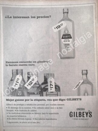 CARTEL ANTIGUO ORIGINAL DE GINEBRA GILBEYS 1966 /V302