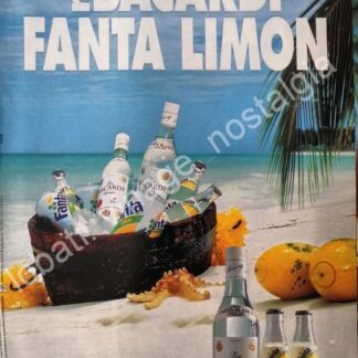 CARTEL ANTIGUO ORIGINAL DE RON BACARDI FANTA LIMON 1980s /RARO