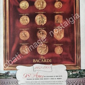 CARTEL ANTIGUO ORIGINAL DE RON BACARDI 1960 98 ANIVERSARIO / RARO