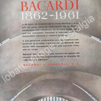 CARTEL ANTIGUO ORIGINAL DE RON BACARDI 99 ANIVERSARIO 1961 /RARO