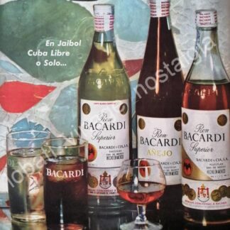 CARTEL ANTIGUO ORIGINAL DE RON BACARDI 1959 EN JAIBOL