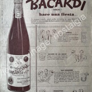 CARTEL ANTIGUO ORIGINAL DE RON BACARDI 1955 HACE UNA FIESTA