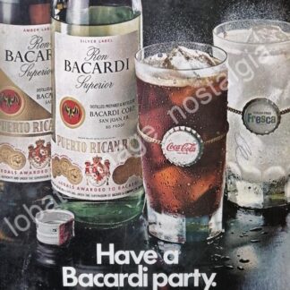 CARTEL ANTIGUO ORIGINAL DE RON BACARDI Y COCA COLA 1970 INICIOS DE LA ALIANZA /RARO