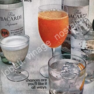 CARTEL ANTIGUO ORIGINAL DE RON BACARDI SUPERIOR 1971 U.S.A