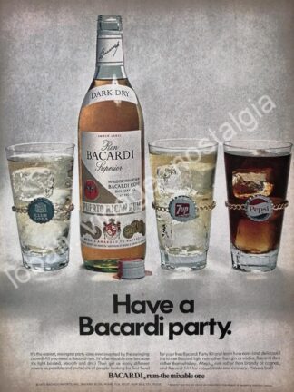 CARTEL ANTIGUO ORIGINAL DE RON BACARDI , PEPSI, 7UP Y CANADA DRY 1970 / RARO