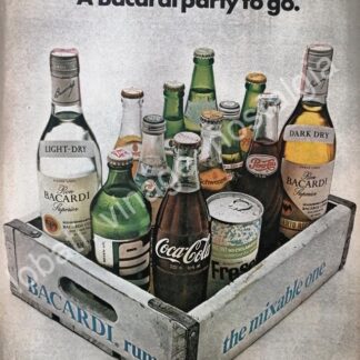 CARTEL ANTIGUO ORIGINAL DE RON BACARDI ALIANZA CON PEPSI, 7UP Y CANADA DRY 1971 /RARO