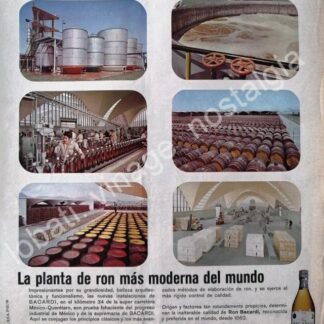 CARTEL ANTIGUO ORIGINAL DE RON BACARDI Y LA PLANTA DE TEPOTZOTLAN 1965 / MUY RARO
