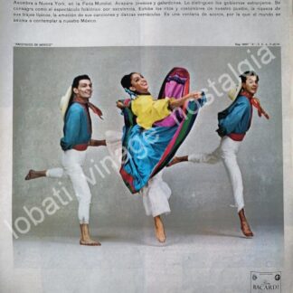 CARTEL ANTIGUO ORIGINAL DE VINOS BACARDI Y EL BALLET FOLKLORICO DE MEXICO 1965 /FEP