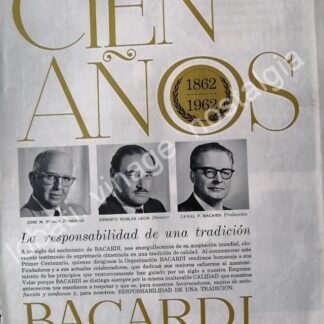 CARTEL ANTIGUO ORIGINAL DE VINOS BACARDI 100 ANIVERSARIO 1965 -RARO