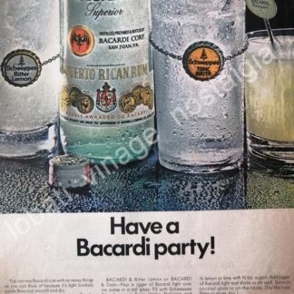 CARTEL ANTIGUO ORIGINAL DE RON BACARDI Y REFRESCOS SCHWEPPES 1969 / MUY RARO