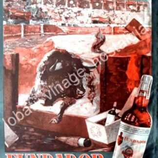 CARTEL ANTIGUO ORIGINAL DE BRANDY FUNDADOR. DIBUJO DE FERNANDO TORO RAMIREZ 1950s