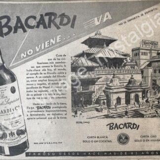 CARTEL ANTIGUO ORIGINAL DE RON BACARDI Y NEPAL 1947