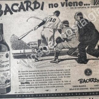 CARTEL ANTIGUO ORIGINAL DE RON BACARDI Y EL BEISBOL 1947