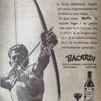 CARTEL ANTIGUO ORIGINAL DE RON BACARDI 1947 NO VIENE VA ARQUERO