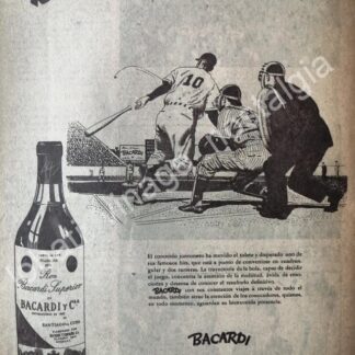 CARTEL ANTIGUO ORIGINAL DE RON BACARDI 1947 NO VIENE VA BEISBOLISTAS