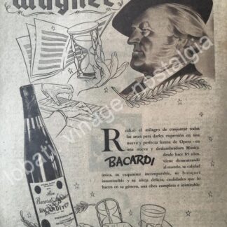 CARTEL ANTIGUO ORIGINAL DE RON BACARDI 1947 WAGNER