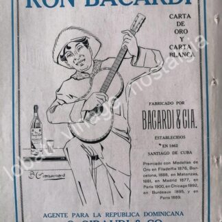 CARTEL ANTIGUO ORIGINAL DE RON BACARDI 1920 DIBUJO. BIENVENIDO GIMBERNARD / SUPER RARO