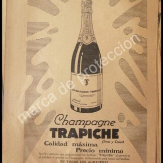 CARTEL ANTIGUO ORIGINAL DE VINOS. CHAMPAGNE TRAPICHE 1929 /5