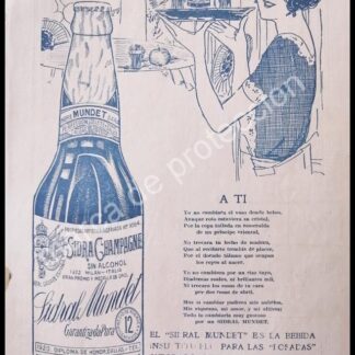 CARTEL ANTIGUO ORIGINAL DE SIDRA CHAMPAGNE MUNDET 1922 / RARO