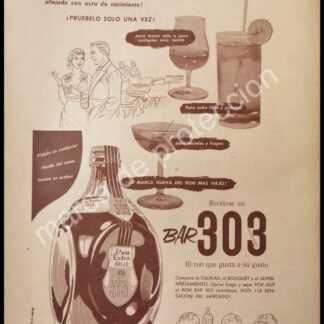 CARTEL ANTIGUO ORIGINAL DE RON AÑEJO BAR 303 1958 / RARO