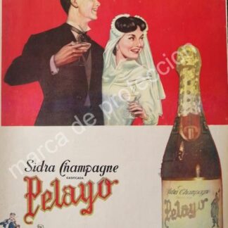 CARTEL ANTIGUO ORIGINAL DE SIDRA CHAMPAGNE PELAYO 1959 / RARO 2