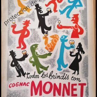 CARTEL ANTIGUO ORIGINAL DE COGNAC MONNET DIBUJO Avel·lí Artís (Tisner)