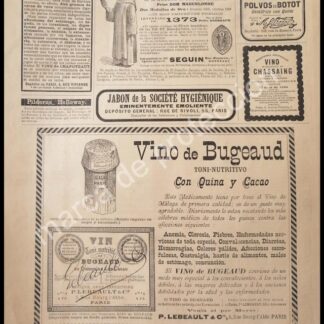 CARTEL ANTIGUO ORIGINAL DE TONICO VINO DE BUGEAUD 1895 Y OTRAS PUBLICIDADES