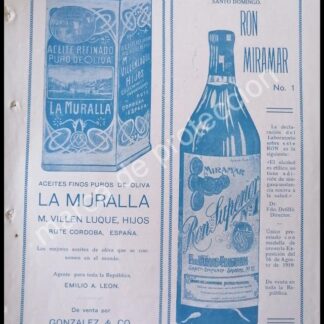 CARTEL ANTIGUO ORIGINAL DE VINOS MIRAMAR. RON SUPERIOR 1920 Y ACEITES