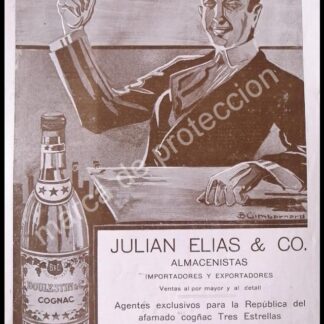 CARTEL ANTIGUO ORIGINAL DE COGNAC BOULESTIN 1920 JULIAN ELIAS & CO. RARO