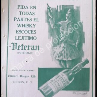 CARTEL ANTIGUO ORIGINAL DE WHISKY VETERAN 1920 DIBUJO. BIENVENIDO GIMBERNARD. SUPER RARO