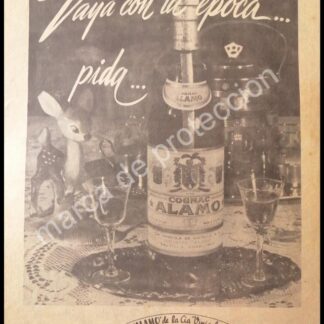 CARTEL ANTIGUO ORIGINAL DE COGNAC ALAMO 1950s / RARO