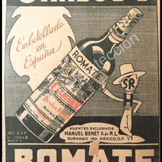 CARTEL ANTIGUO ORIGINAL DE VINOS ROMATE CARLOS V. 1940s /RARO