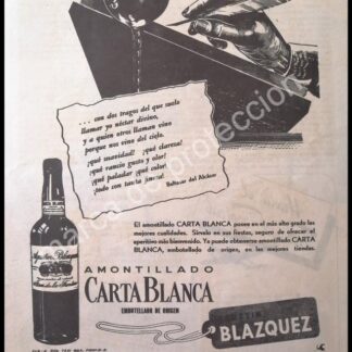 CARTEL ANTIGUO ORIGINAL DE VINO AMONTILLADO CARTA BLANCA 1946 /RARO