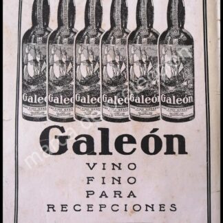 CARTEL ANTIGUO ORIGINAL DE VINO TINTO GALEON 1930 / RARO