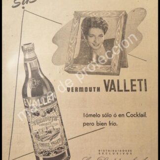 CARTEL ANTIGUO ORIGINAL DE VINOS VALLETI VERMOUTH 1947