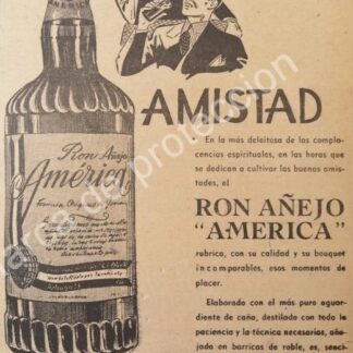 CARTEL ANTIGUO ORIGINAL DE RON AMERICA 1947. MUY RARO