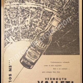 CARTEL ANTIGUO ORIGINAL DE VINOS VALLETI Y LA NUEVA PLAZA MEXICO 1947