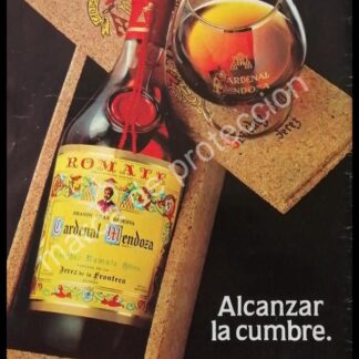 CARTEL ANTIGUO ORIGINAL DE BRANDY CARDENAL MENDOZA, ROMATE 1980s