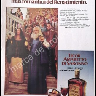 CARTEL ANTIGUO ORIGINAL DE LICOR AMARETTO DI SARONNO 1980s