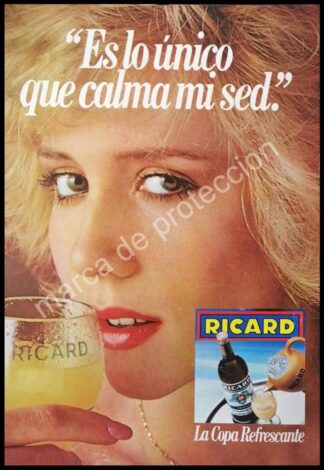 CARTEL ANTIGUO ORIGINAL DE VINOS RICARD, LA COPA REFRESCANTE 1980s
